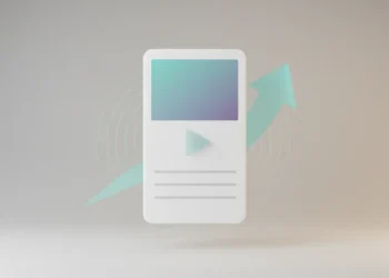 Minimal content card with a play icon and subtle upward arrow on a neutral background, symbolizing a high‑impact, cost‑effective content piece.