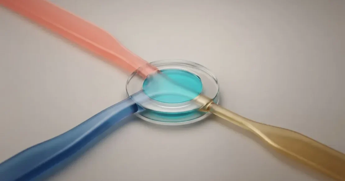 Three colored marketing pathways converge in a transparent measurement hub, illustrating weighted attribution for one customer decision.