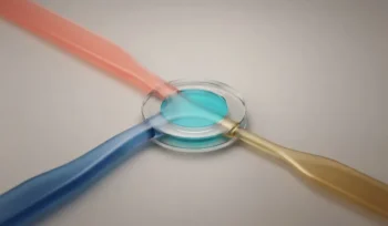 Three colored marketing pathways converge in a transparent measurement hub, illustrating weighted attribution for one customer decision.